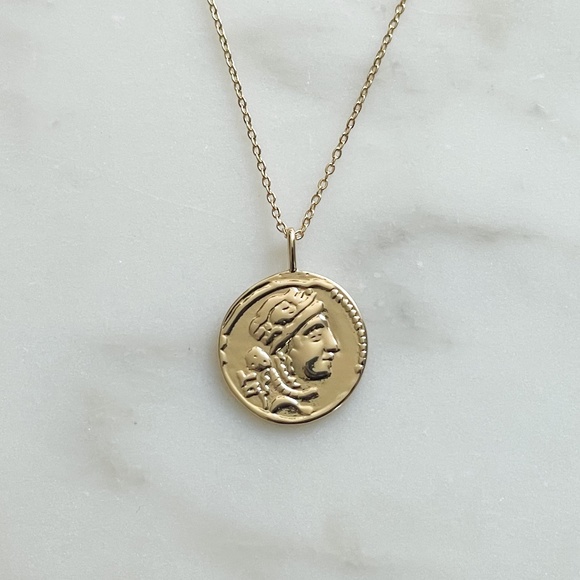 Krystallos Kipo Jewelry - 14k gold filled Aphrodite coin necklace